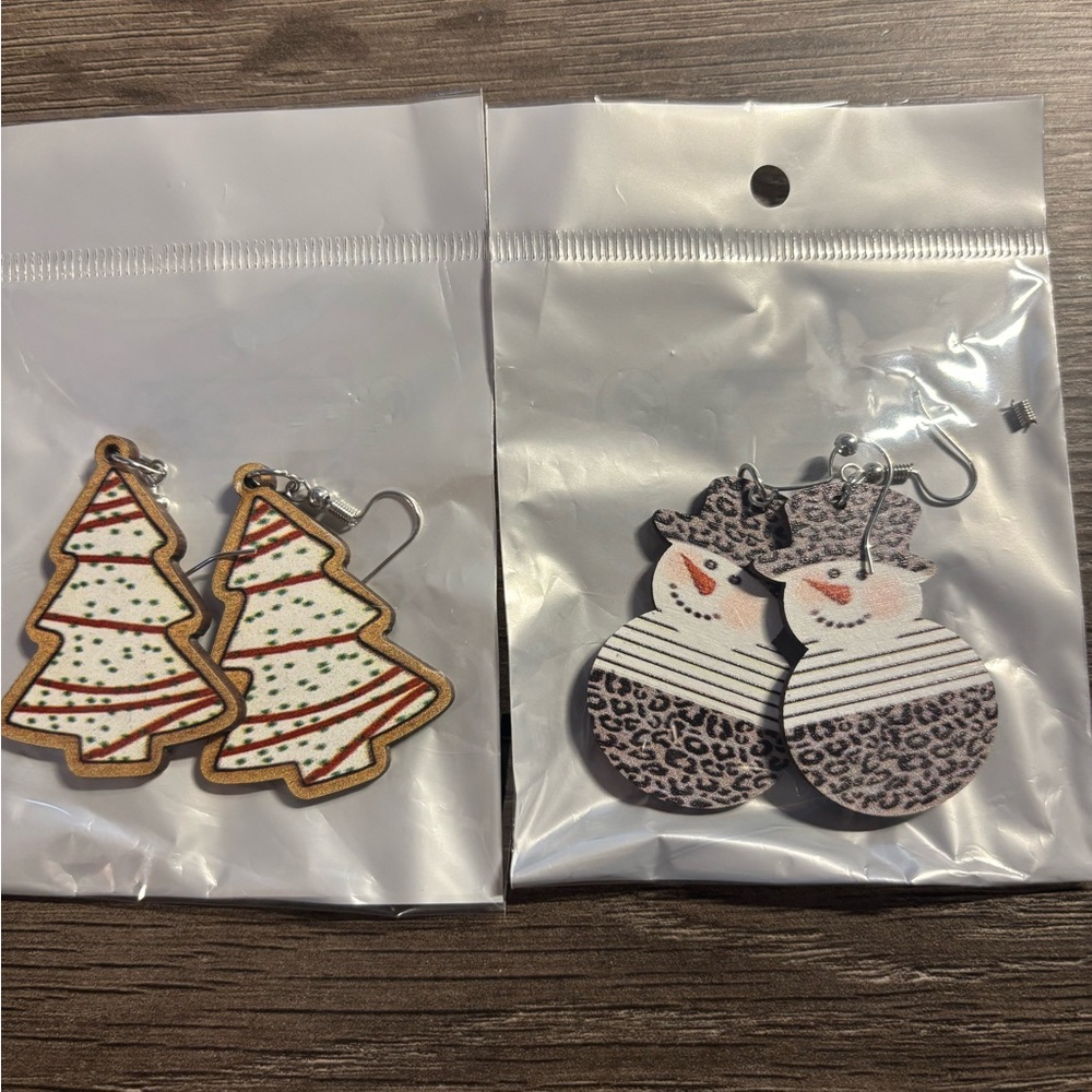 Festive Christmas Tree and Snowman Earrings